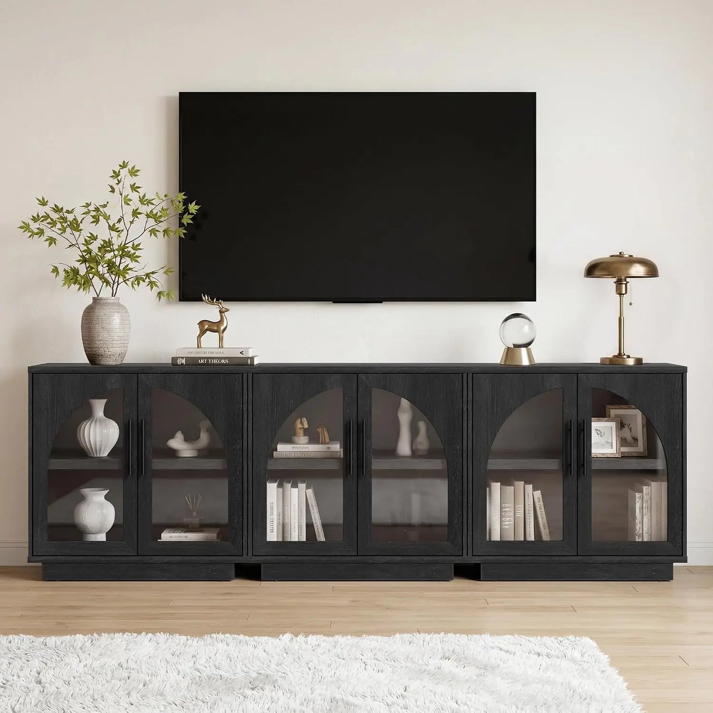 Buffet Cabinet With Glass Doors Modern Arched Sideboard