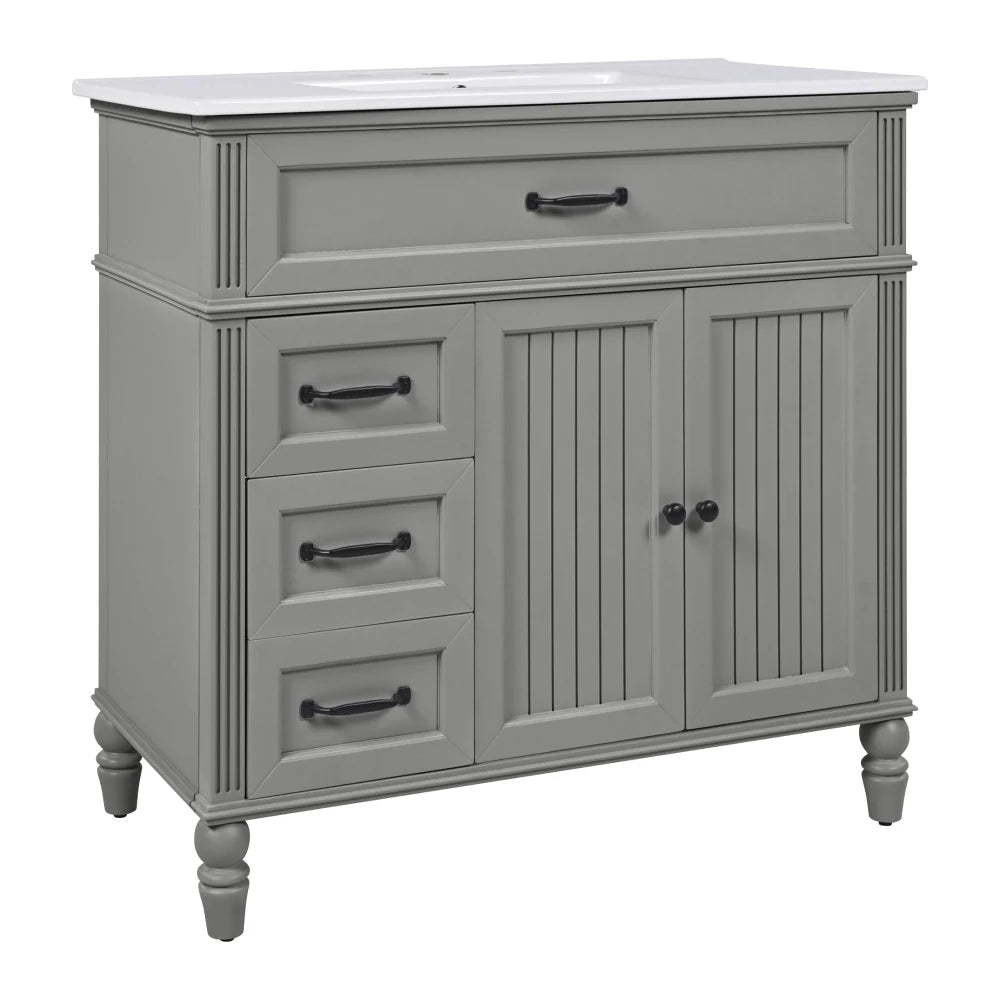 LWO Bathroom Vanity With Ceramic Sink And MDF Cabinet Drawers