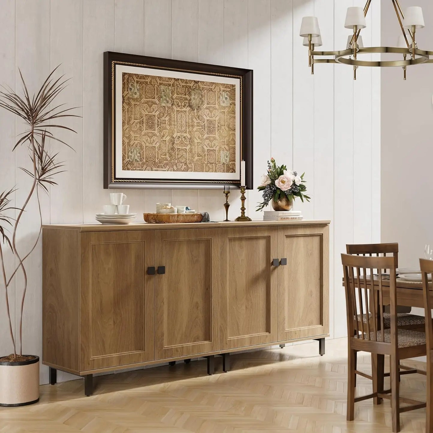 Minimalist Farmhouse Buffet Sideboard Cabinet With Adjustable Shelves
