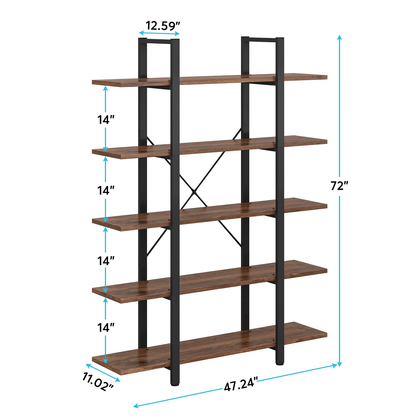 Tribesigns 5-Tier Vintage Industrial Bookcase For Home Office