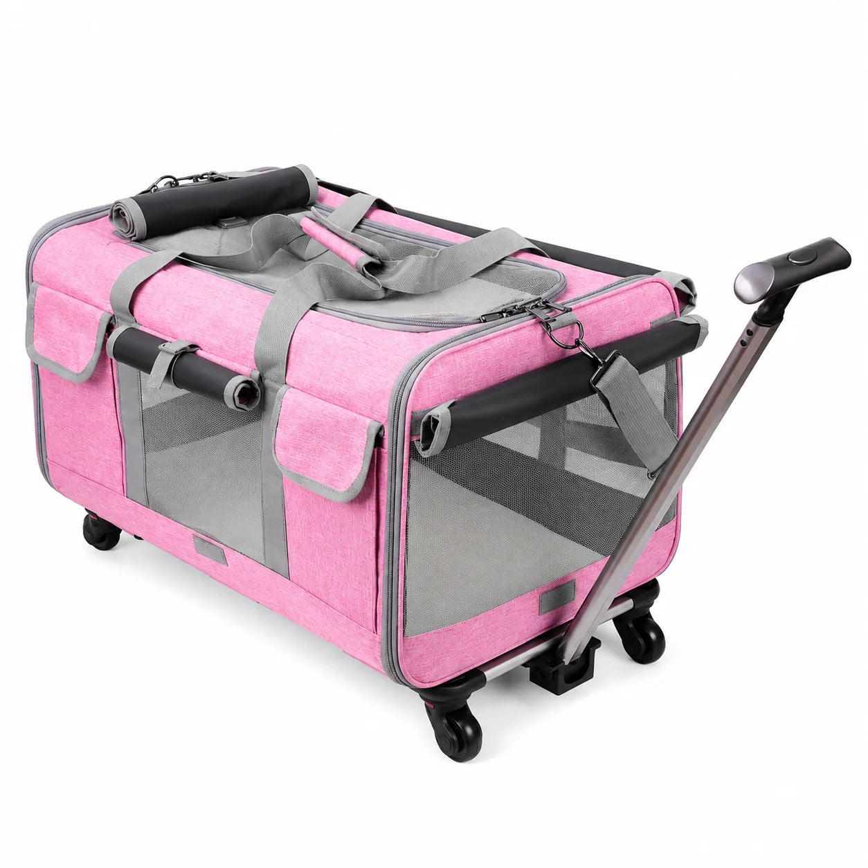 XMSJ Cat Dog Carrier With Wheels Travel Roller Bag