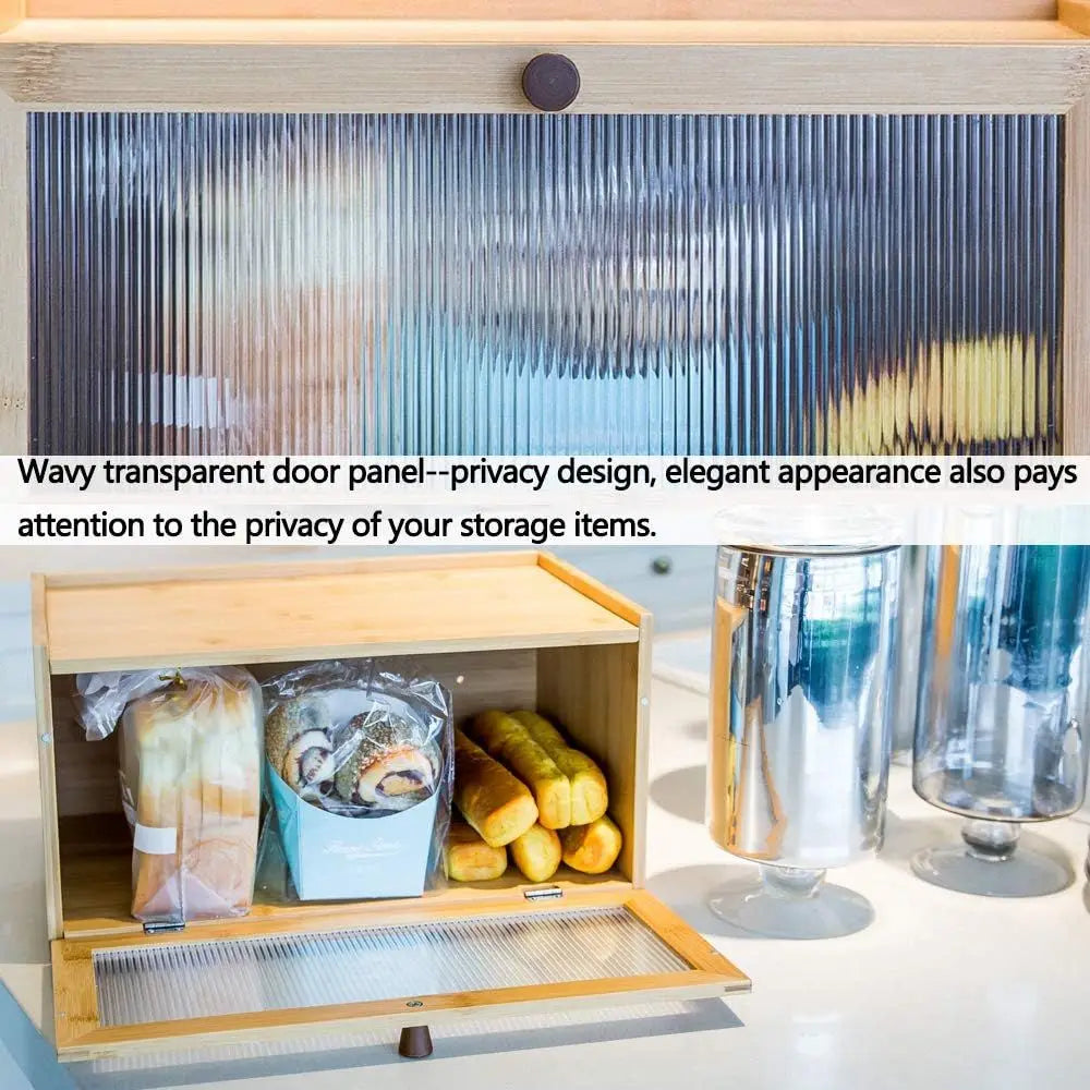 Bamboo Bread Box Large Capacity Bread Storage Container with Window Bread Holder