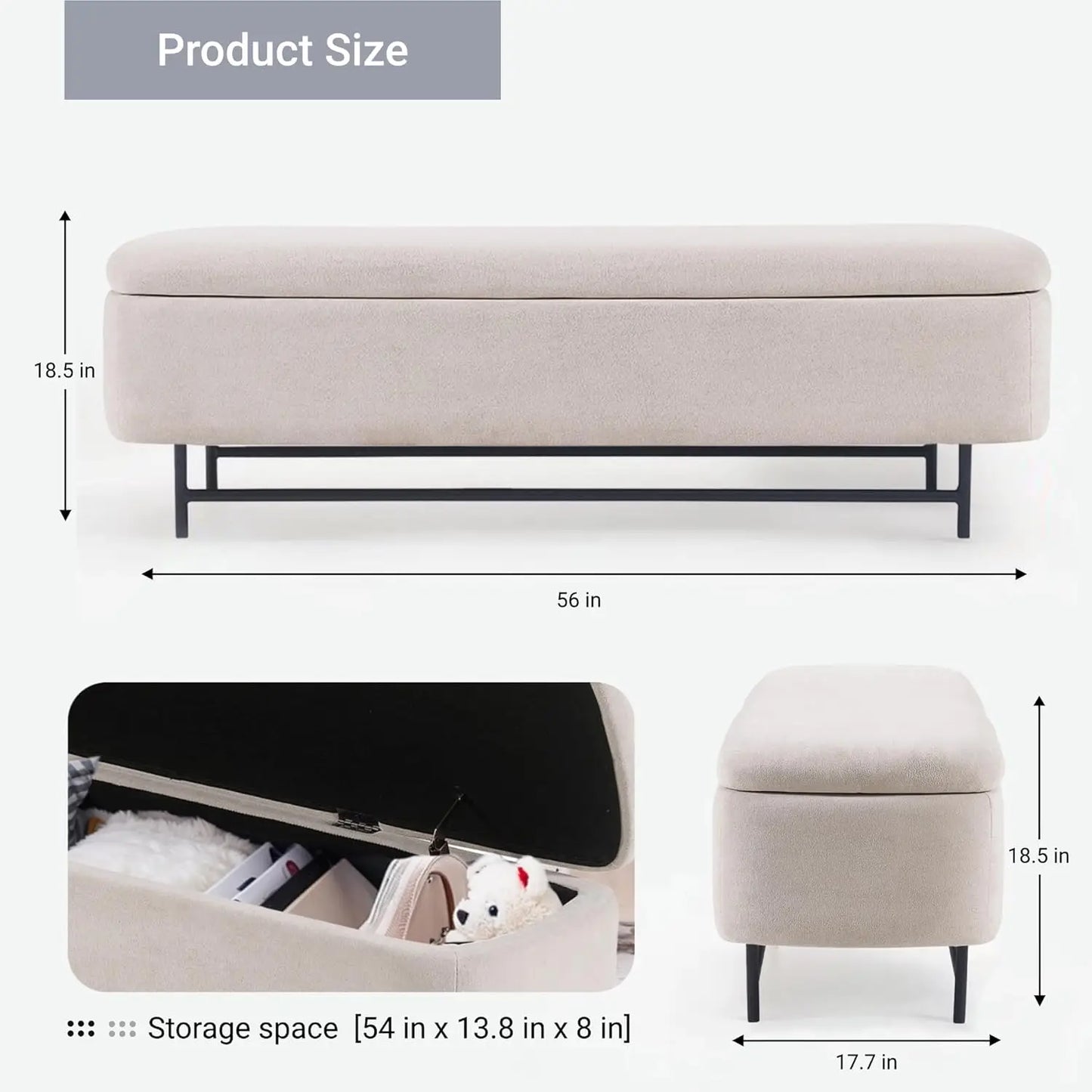Boucle Upholstered Storage Bench for Bedroom Teddy Ottoman