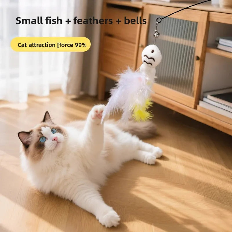 Cat Teaser Feather Wand With Rotating Steel Wire Pole Toy