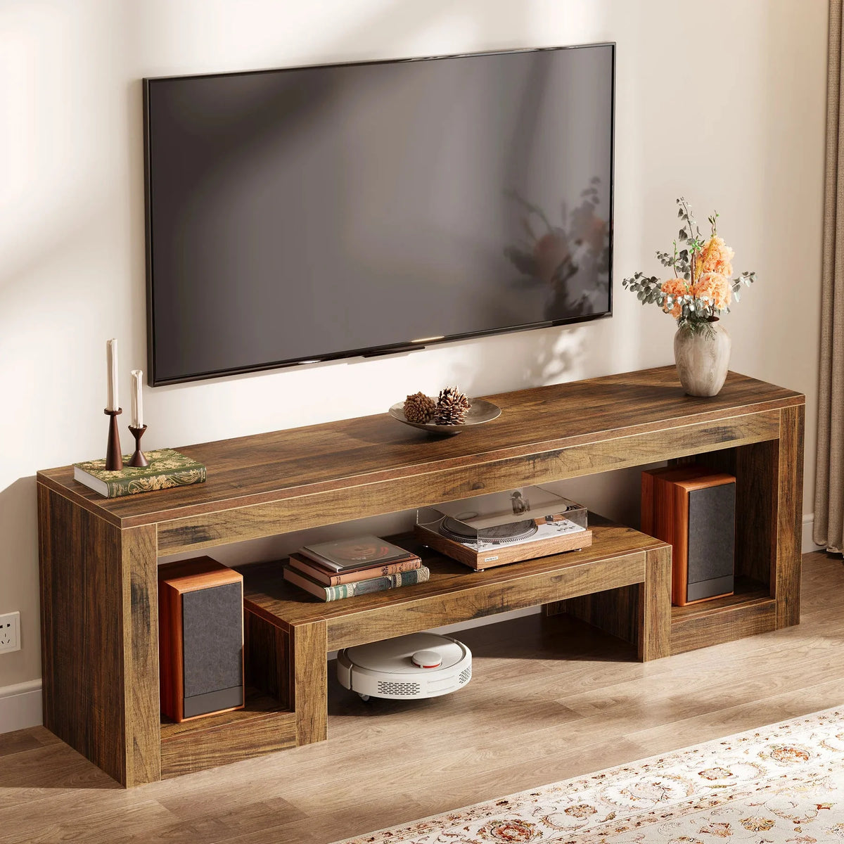 Tribesigns 63-Inch TV Stand for 55/60/65-Inch TVs, Farmhouse Entertainment Center with Open Storage Shelves, Rustic Brown Television Console for Living Room, Bedroom The Pet & Home Store
