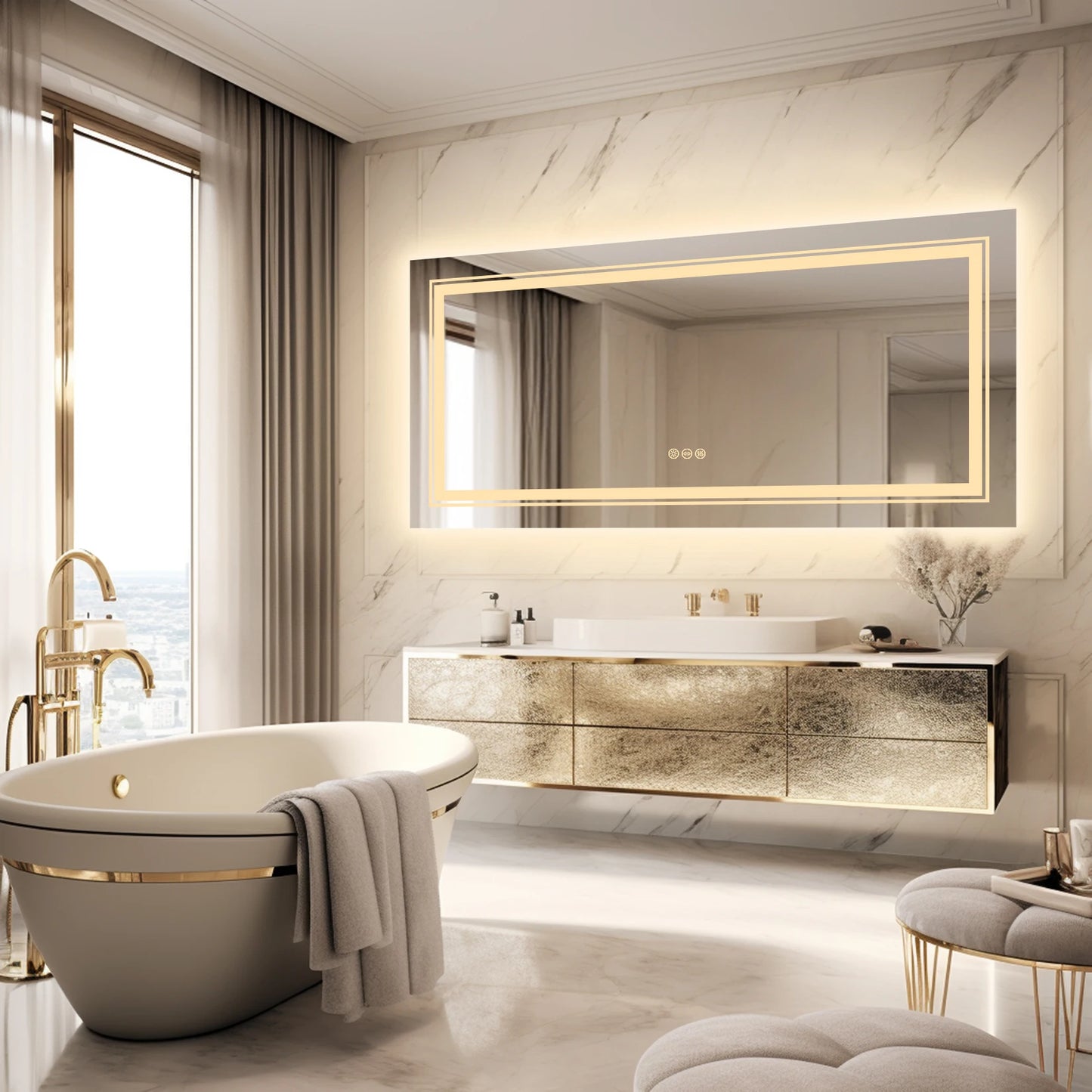 Wisfor LED Backlit Bathroom Mirror With Dimmable Anti-Fog Memory