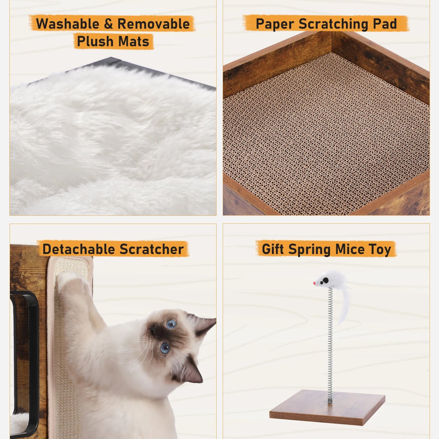 PAWZ Road Wood Cat Condo House Bed With Removable Mats