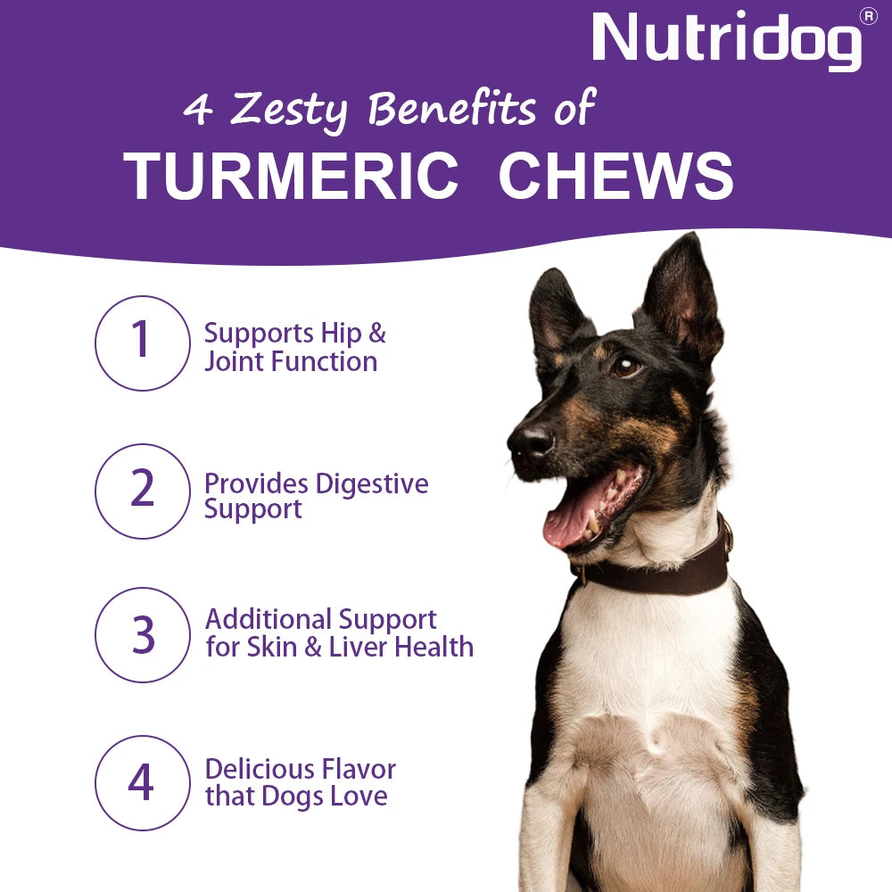Nutridog Turmeric Dog Chews Anti Inflammatory Joint Support Glucosamine