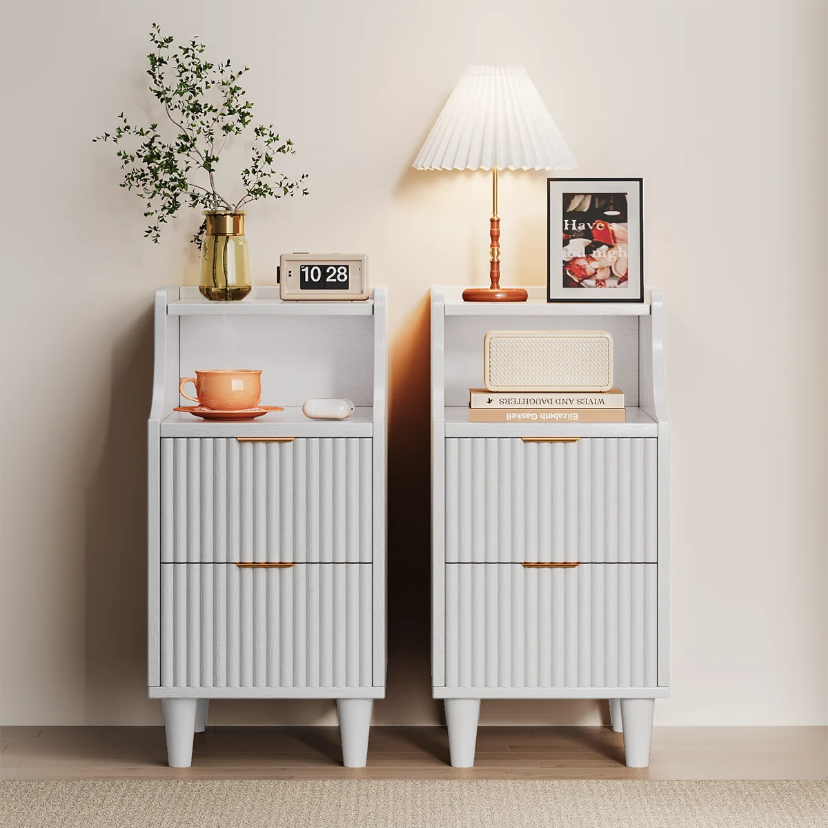 UGTOO Modern Nightstand With Two Drawers And Open Shelf The Pet & Home Store