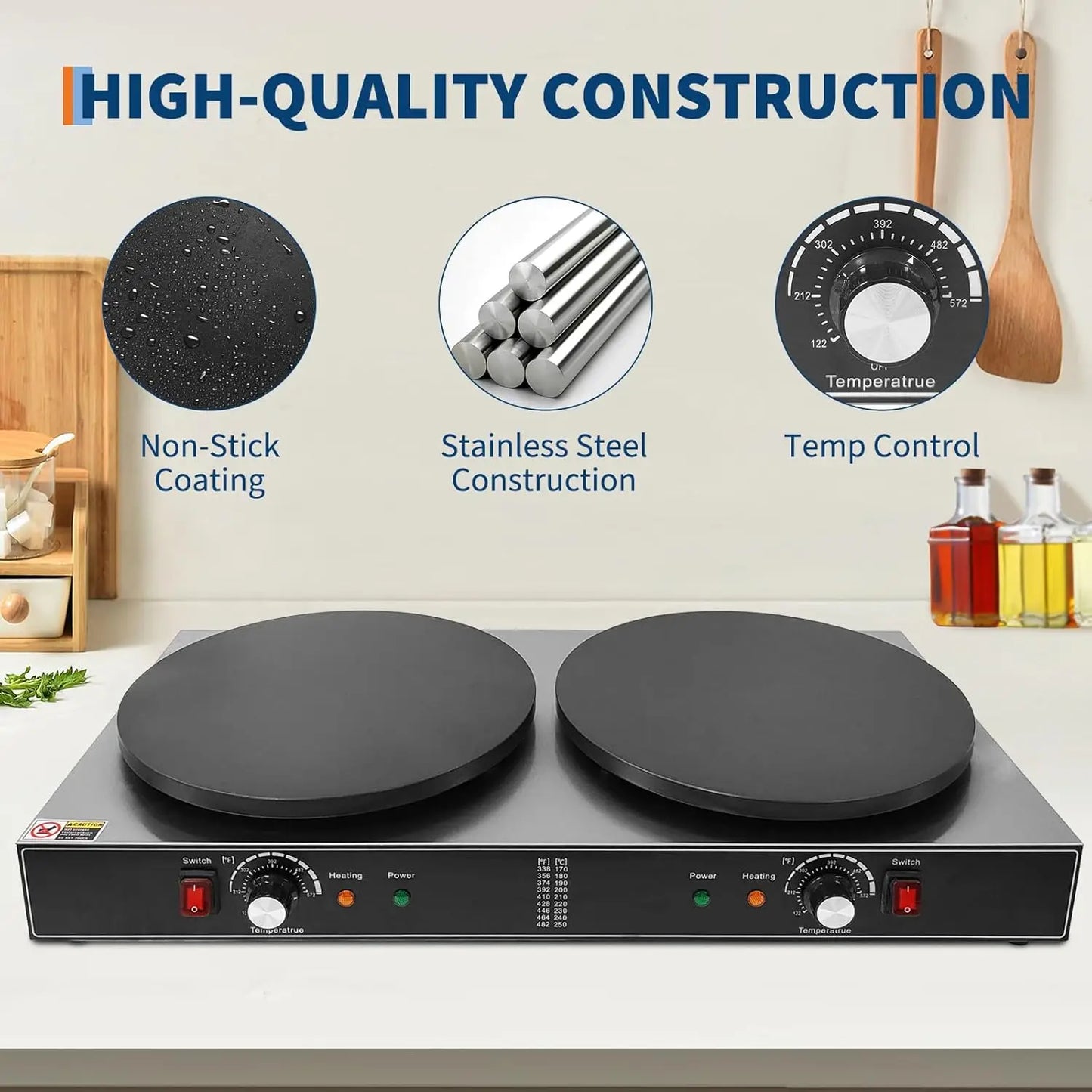 Acekool Electric Crepe Maker 1700W 110V Nonstick Griddle