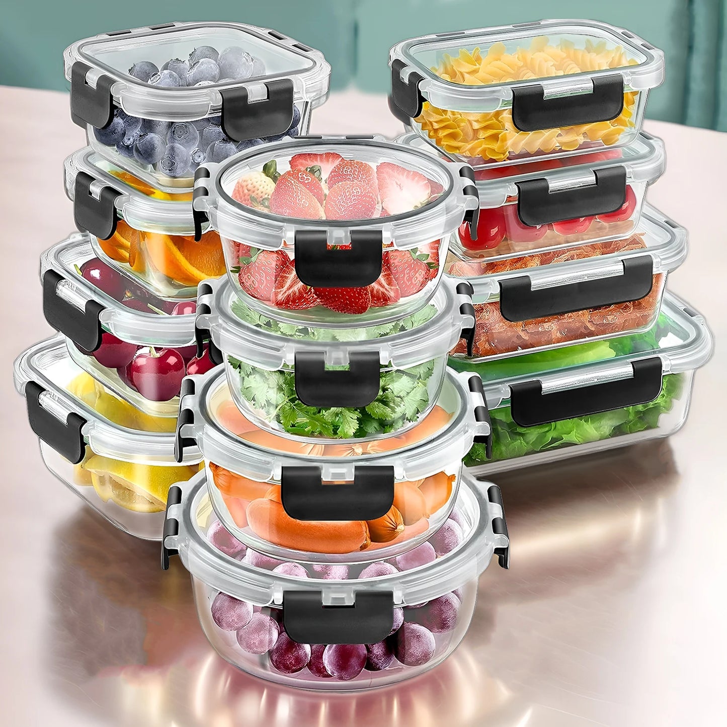 Glass Lunch Box Set 12 Piece Meal Prep Containers Airtight