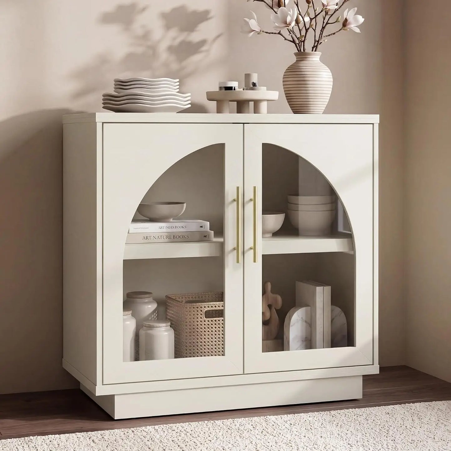 Buffet Cabinet With Glass Doors Modern Arched Sideboard