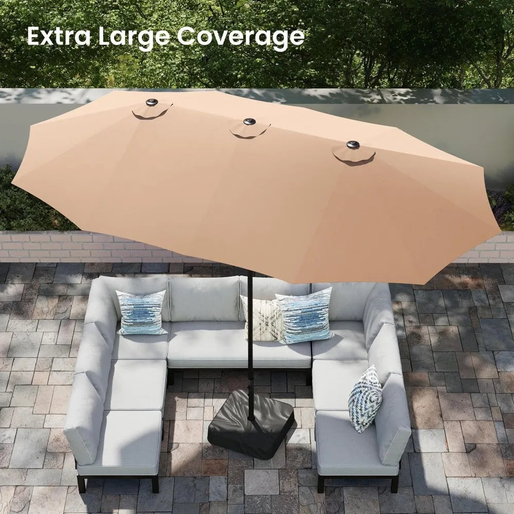 15' Double-Sided Rectangular Large Market Patio Umbrella with Base Included, Customized