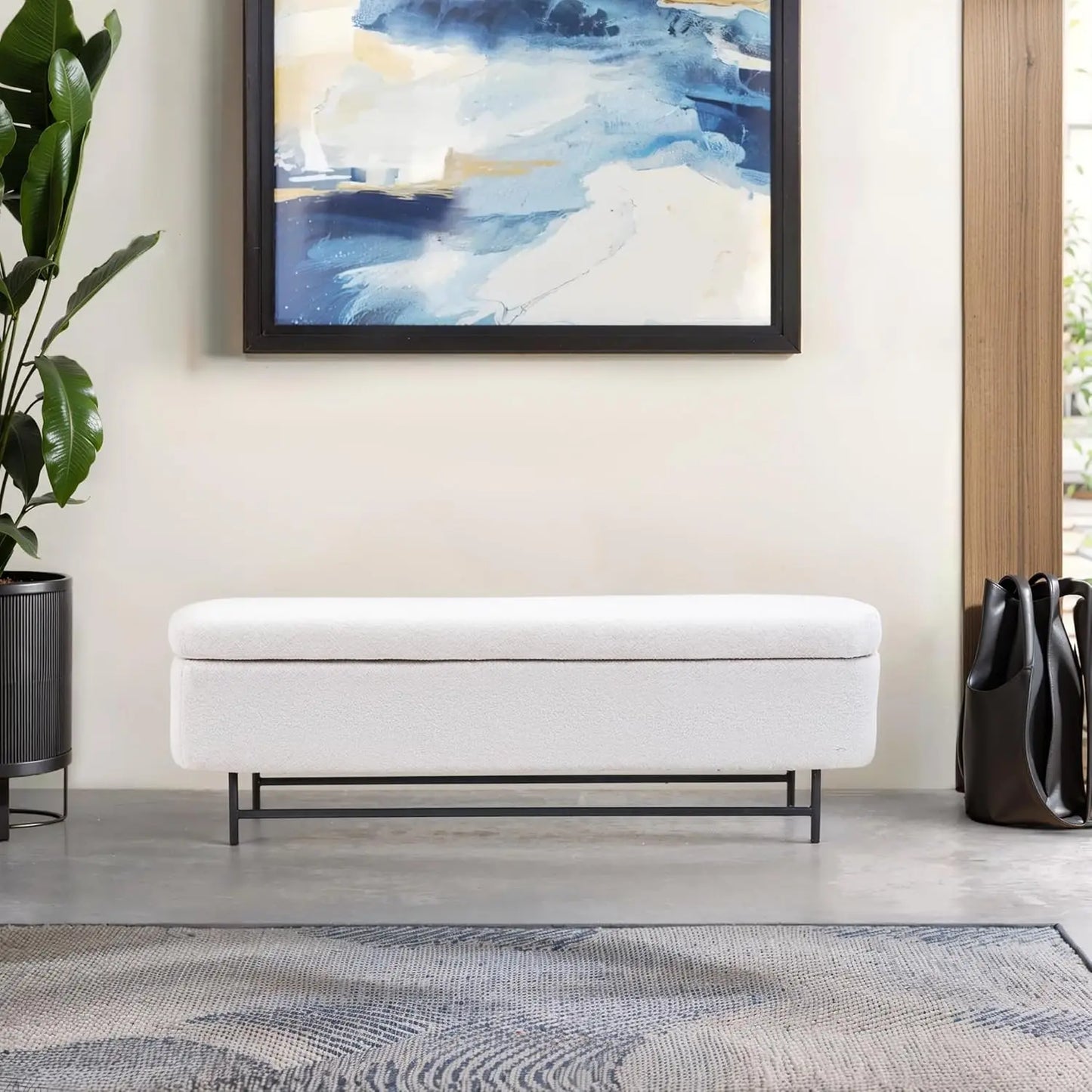 Boucle Upholstered Storage Bench for Bedroom Teddy Ottoman