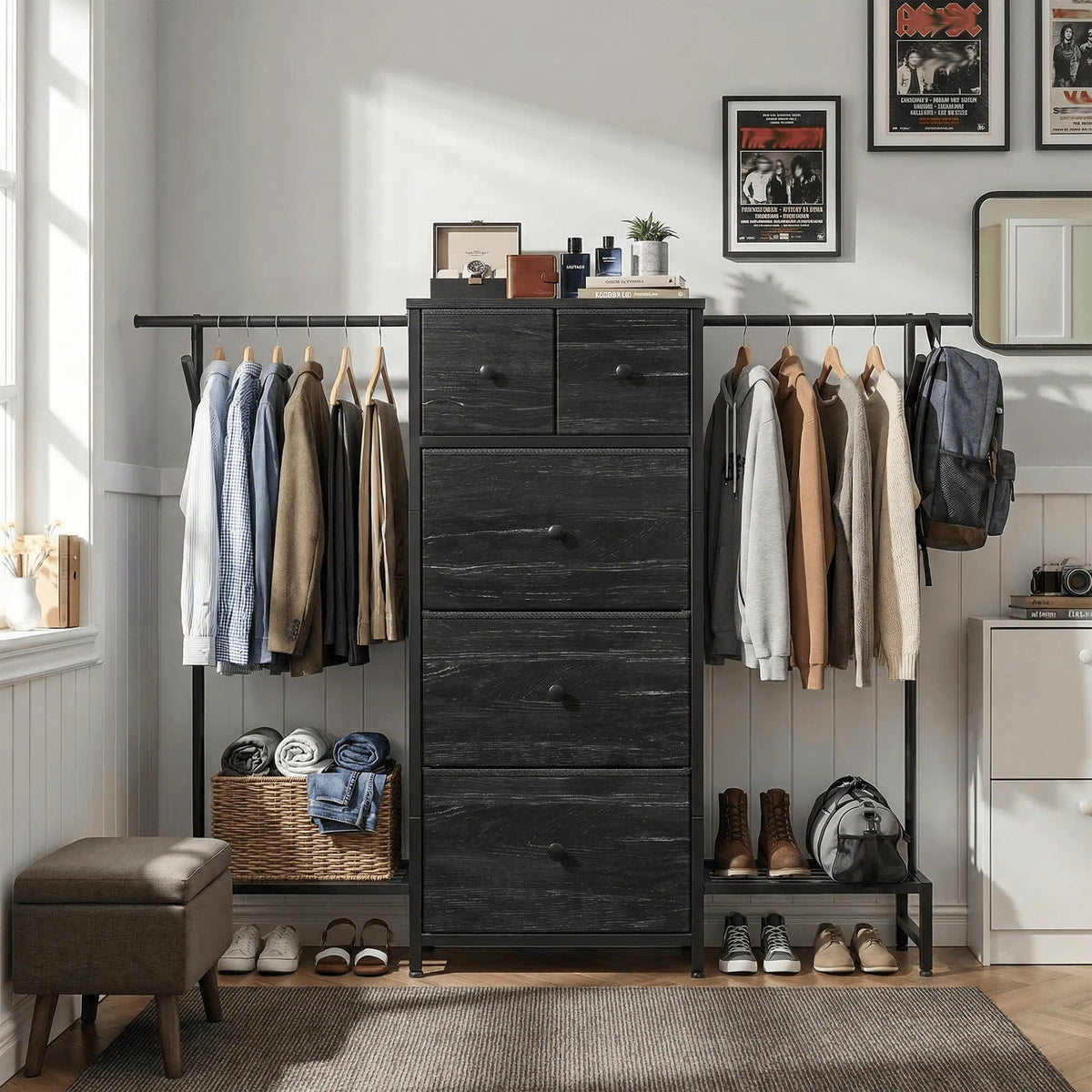 EnHomee Modern Fabric Dresser With Five Drawers And Shoe Rack The Pet & Home Store
