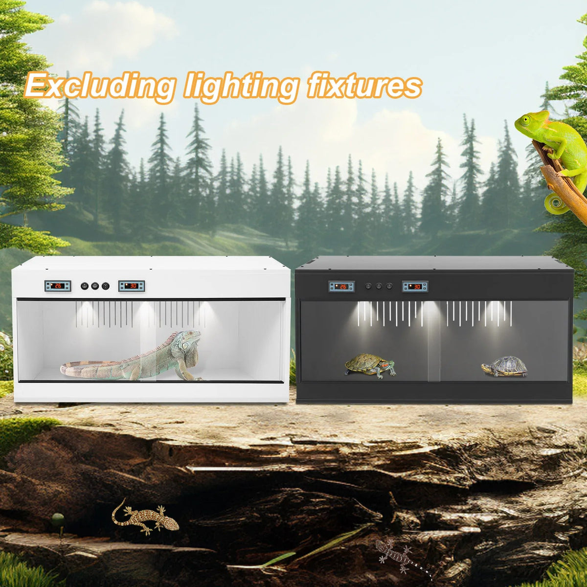 Reptile Lounge Habitat with Glass Sliding Door and Intelligent Thermostat 80*40*40cm Reptile Breeding Box LCD Reptile Pet  Box The Pet & Home Store