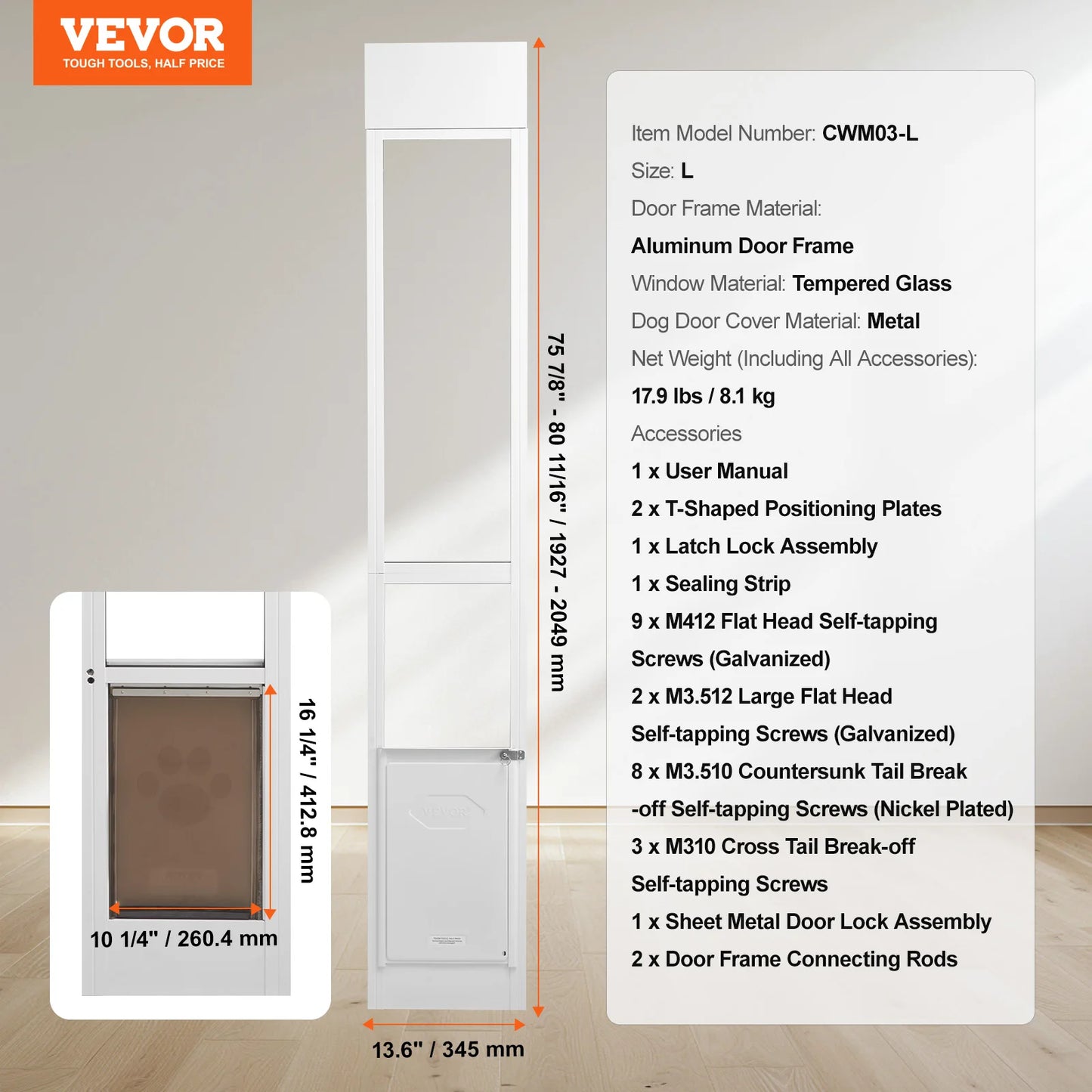 SucceBuy Sliding Glass Dog Door Aluminum Frame Tempered Glass
