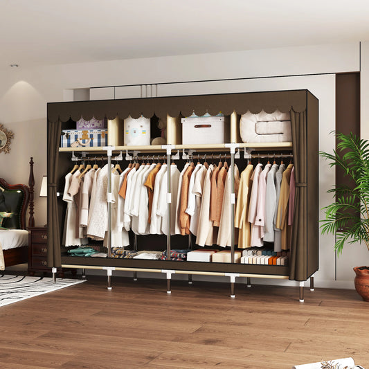 ArluKin Heavy Duty Fabric Wardrobe With 4 Hanging Rods