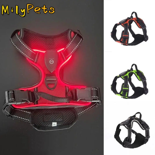 PERNEAKY Light Up LED Dog Harness For Night Walking