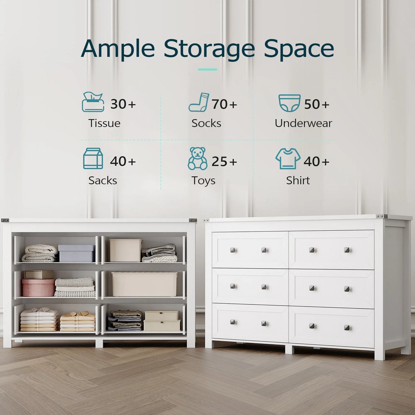 Wood 6 Drawer Dresser With Ample Wardrobe Style Bedroom Storage