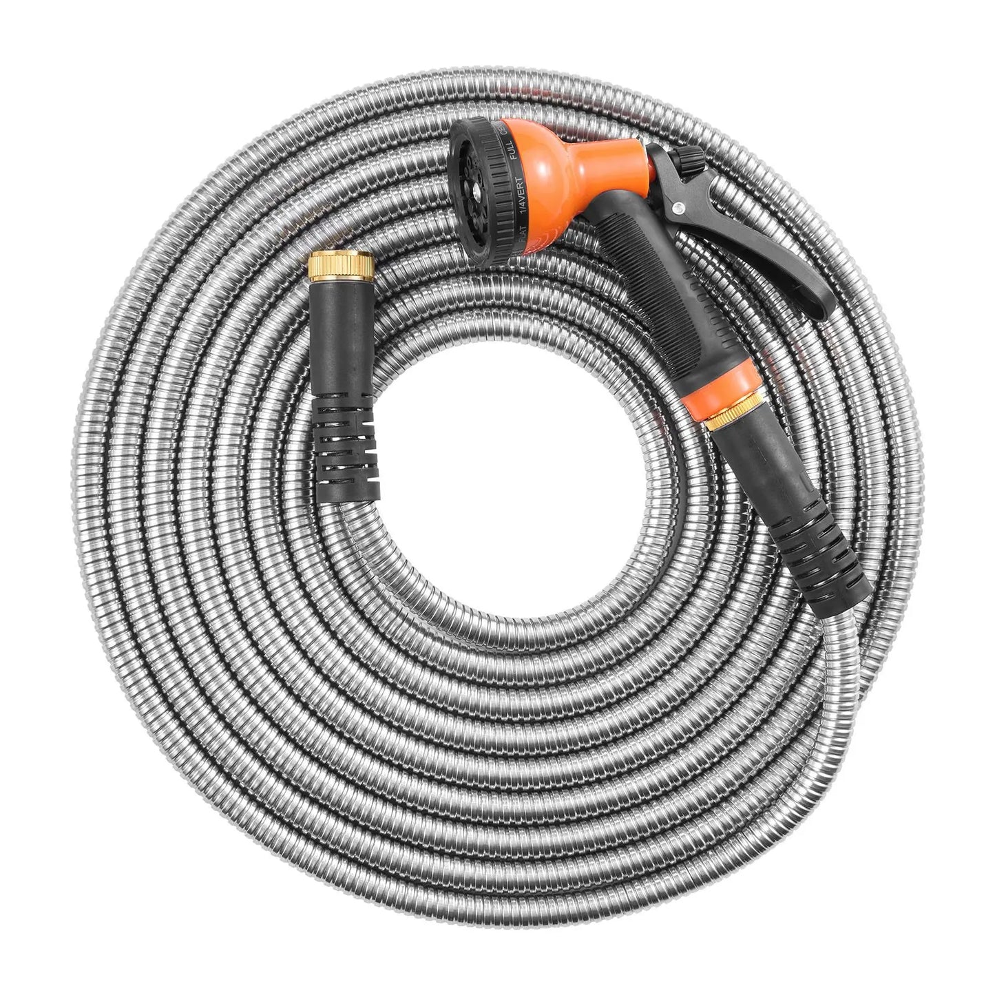 Metal Garden Hose 75 ft, Rust Proof Stainless Steel Water Hose, Heavy Duty Backyard Hose with 10 Function Nozzle, No-Kink & Flexible Water Pipe, Lightweight Metal Hose for Yard, Outdoor