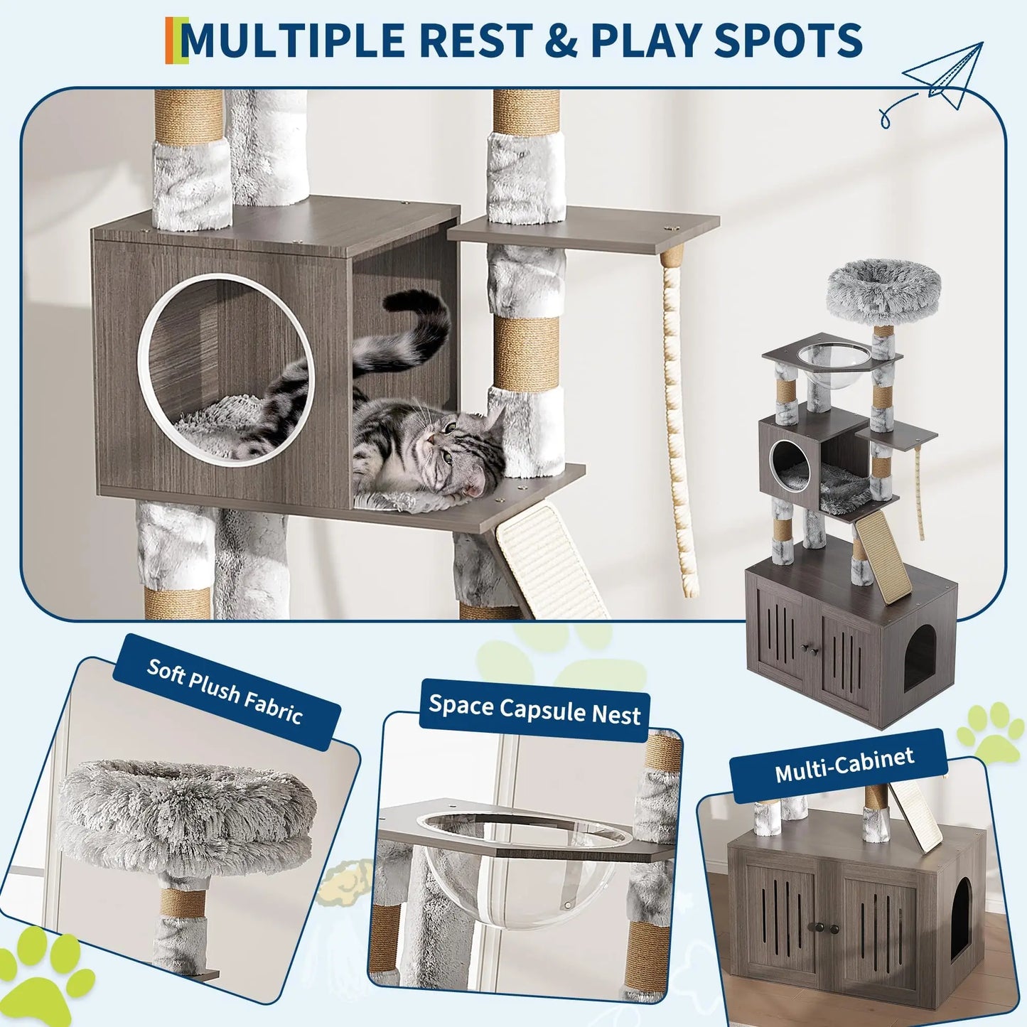 Studyset Cat Tree Tower With Litter Box Enclosure And Hammock