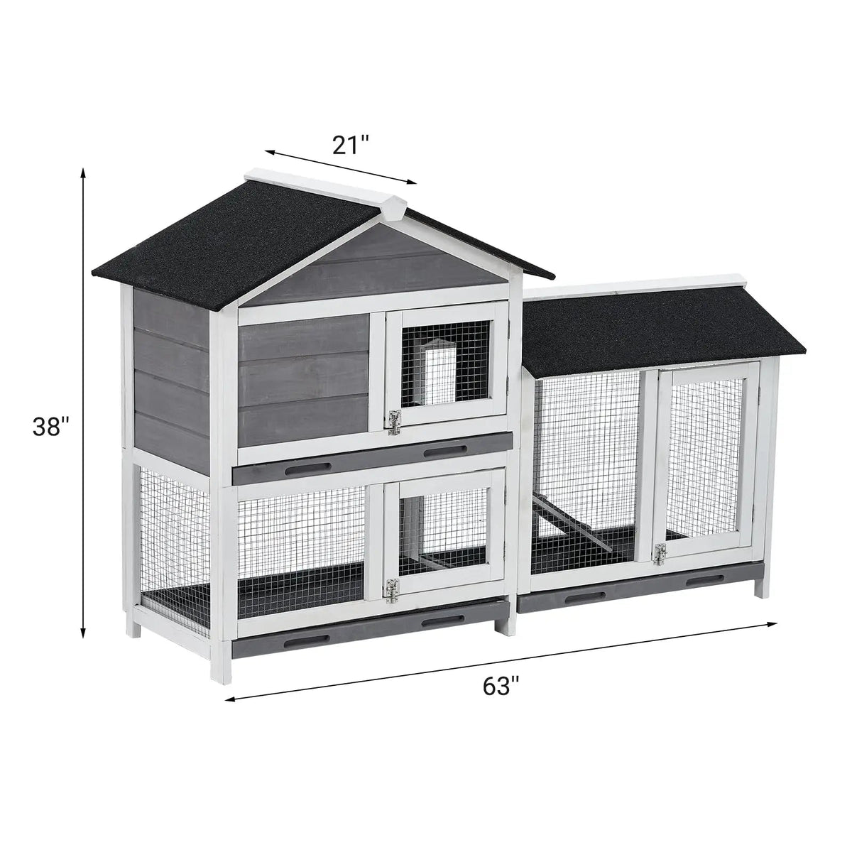 63in Bunny Hutch Indoor, Wooden Rabbit Cage 2-Tier With 3 Removable Trays, Waterproof Roof Bunny House Outdoor Coop The Pet & Home Store