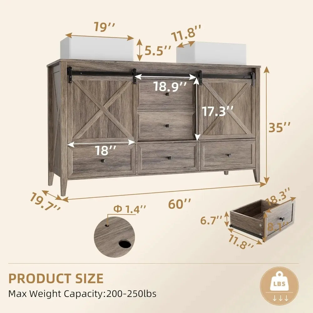 Bathroom Vanity with Sink, 60 Inch Bathroom Vanity Double Sink Ceramic, Freestanding Cabinet, Grey Wood Grain