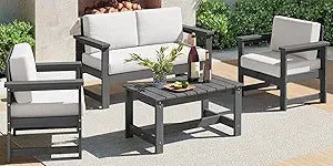 HDPE Outdoor 4-Piece Sofa Set With Cushions For All Weather