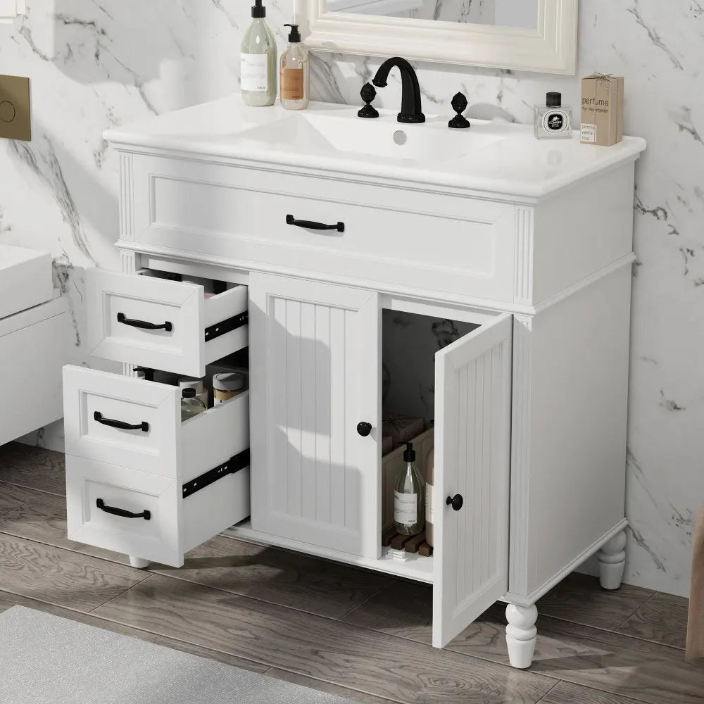 LWO Bathroom Vanity With Ceramic Sink And MDF Cabinet Drawers