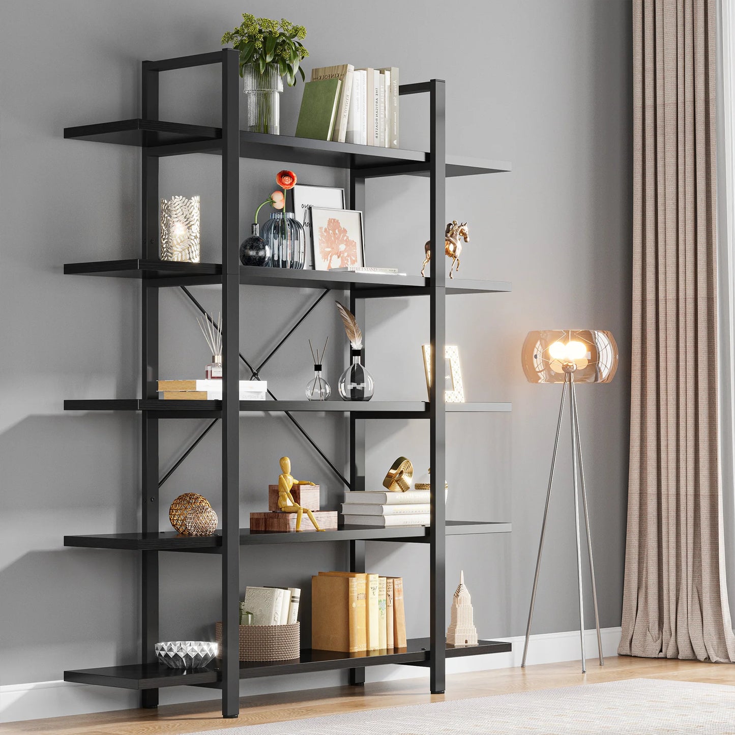 Tribesigns 5-Tier Vintage Industrial Bookcase For Home Office