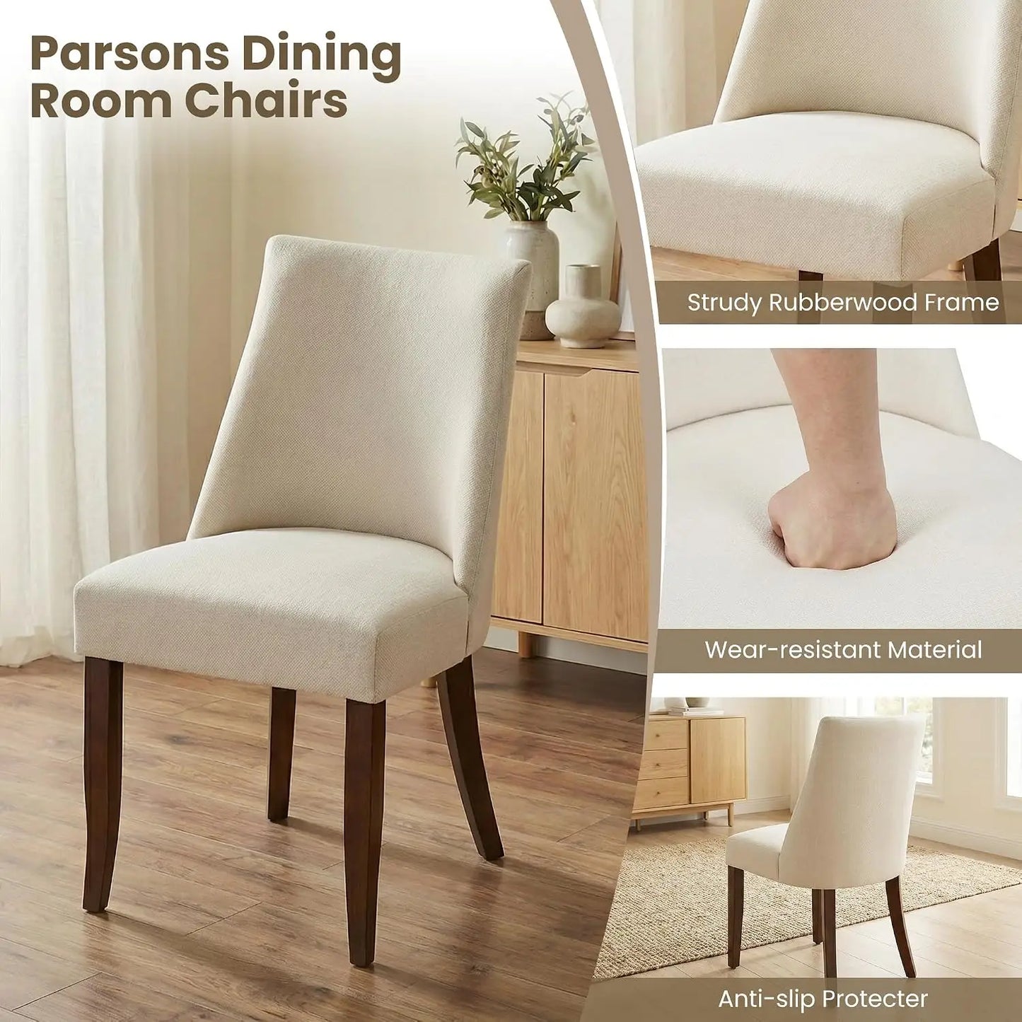 Wooden Upholstered Dining Chairs Set of 4, Farmhouse Fabric Kitchen Chair, Mid Century for Restaurant, Custom