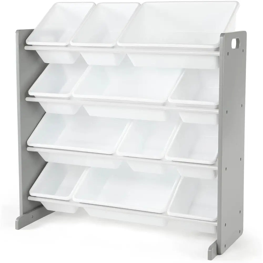Toy Storage Organizer with 12 Removable Storage Bins, 4-Tier Toddler Toy Organization, Grey/White