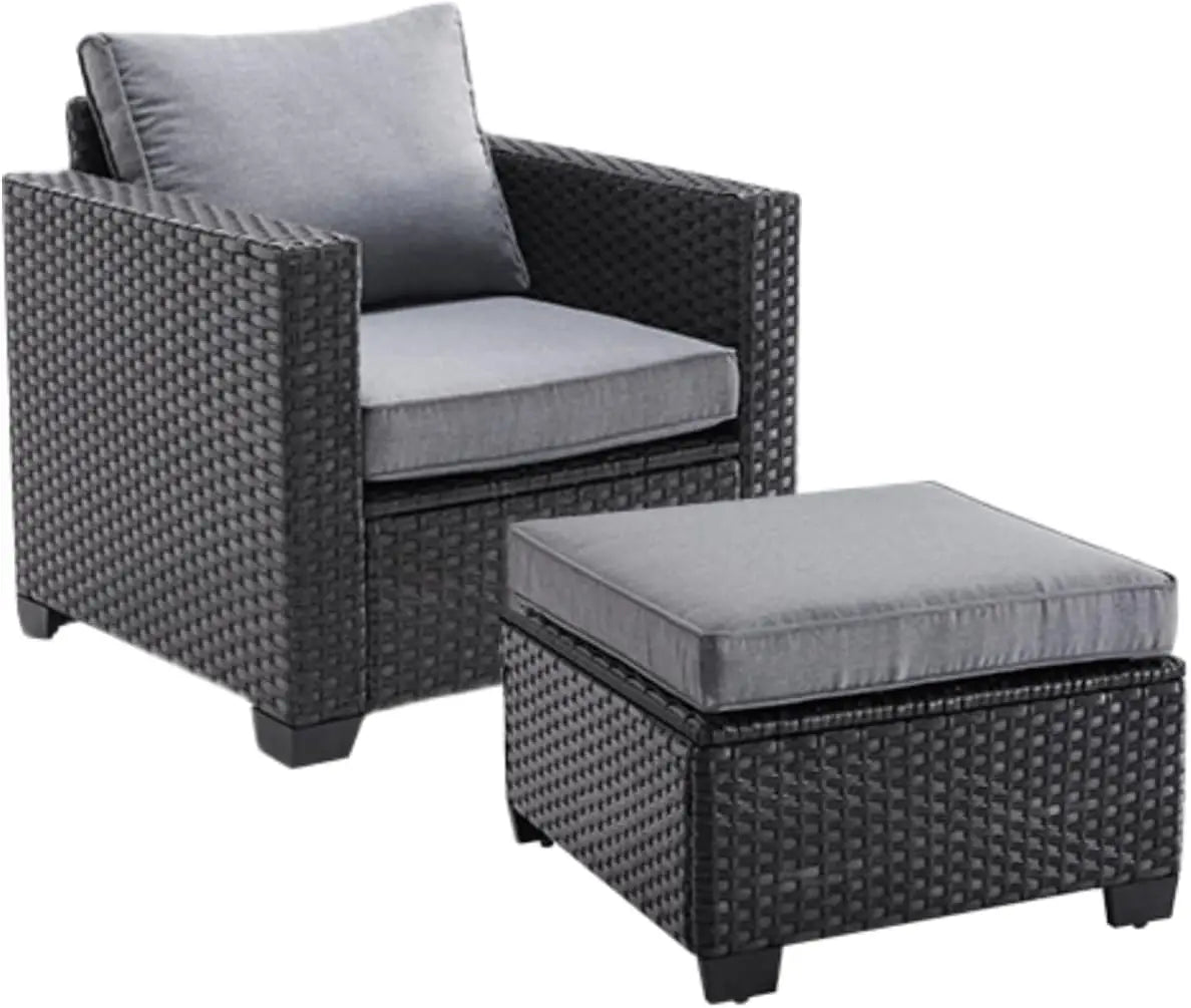 Farini Patio Sectional Sofa Set, Outdoor Furniture with Ottoman, Water/Oil/Stain-Resistant Fabric, Dark Gray Cushion + Gray Wick The Pet & Home Store