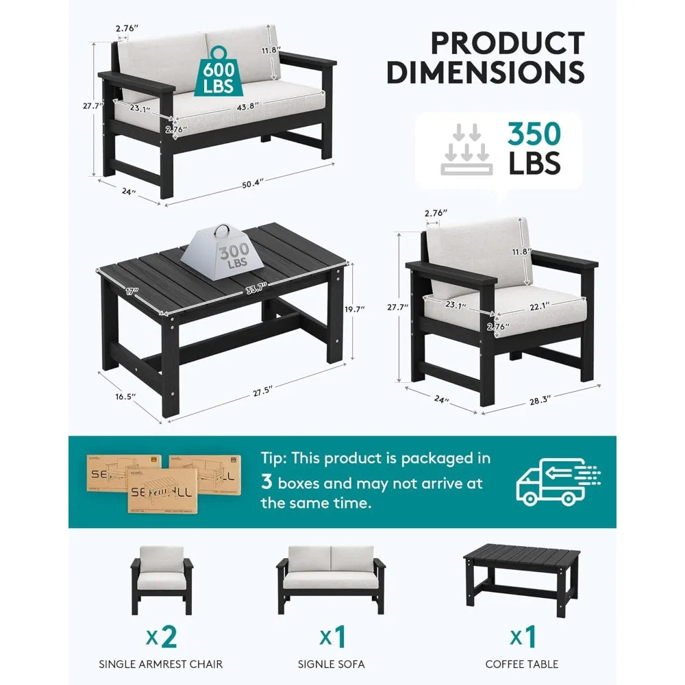 HDPE Outdoor 4-Piece Sofa Set With Cushions For All Weather