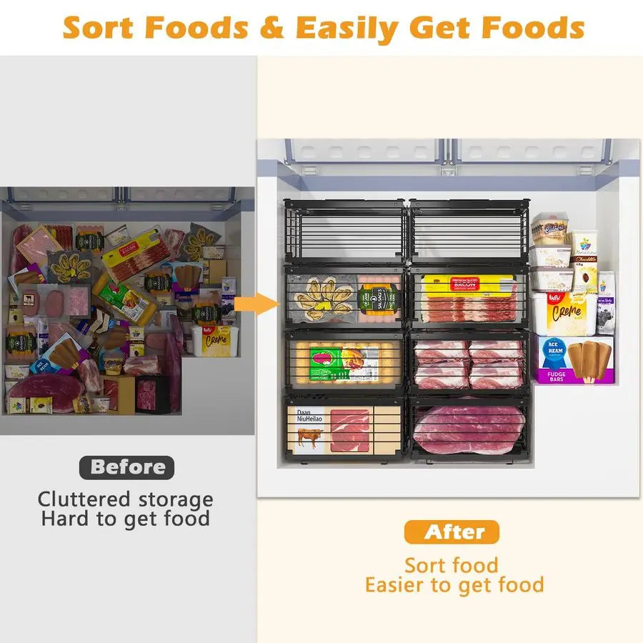 2 Pack Freezer Organizer Bins Stackable Chest Storage