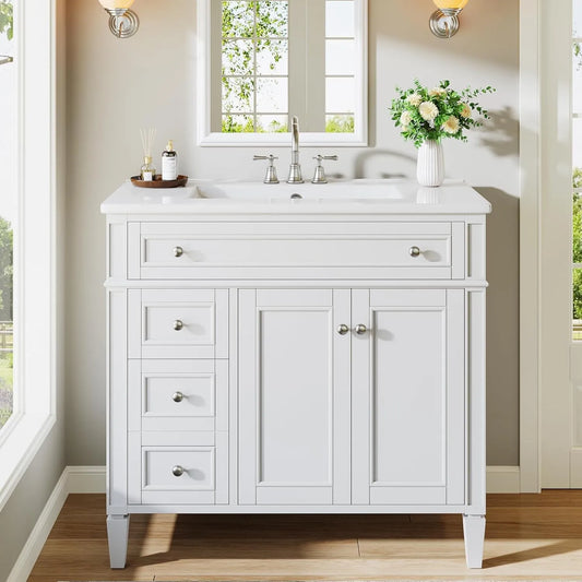 Bathroom Vanity With Sink Cabinet, 4 Drawers, 2 Doors