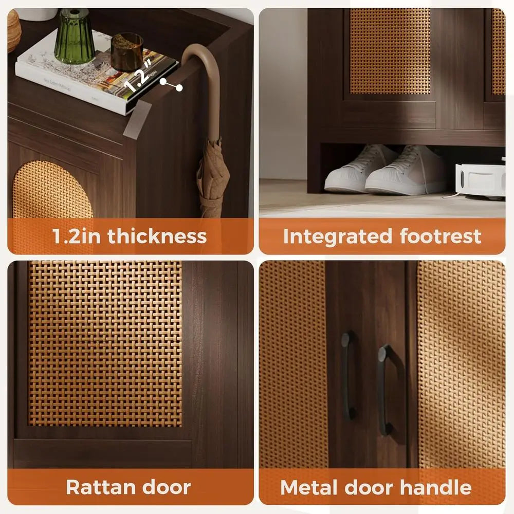 RBXC Shoe Cabinet Entryway Organizer Natural Rattan Wood