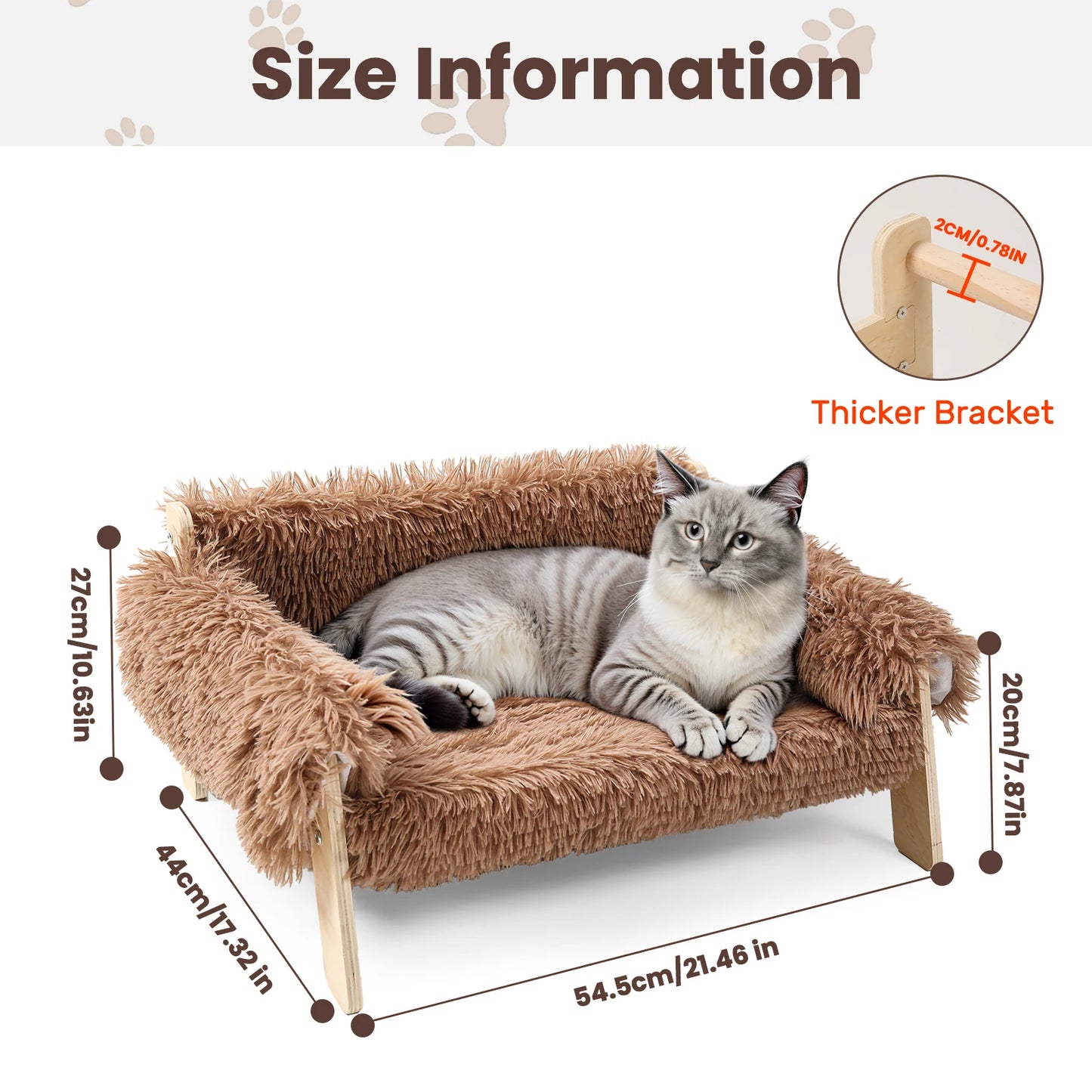 Wooden Raised Cat Bed With Plush Sofa For Indoor Cats