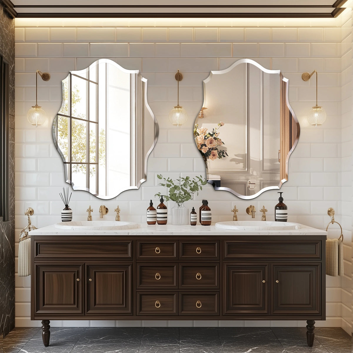Wall Mirror Scalloped Frameless Beveled Edge Polished for Bathroom, Living Room, Vanity, Bedroom The Pet & Home Store