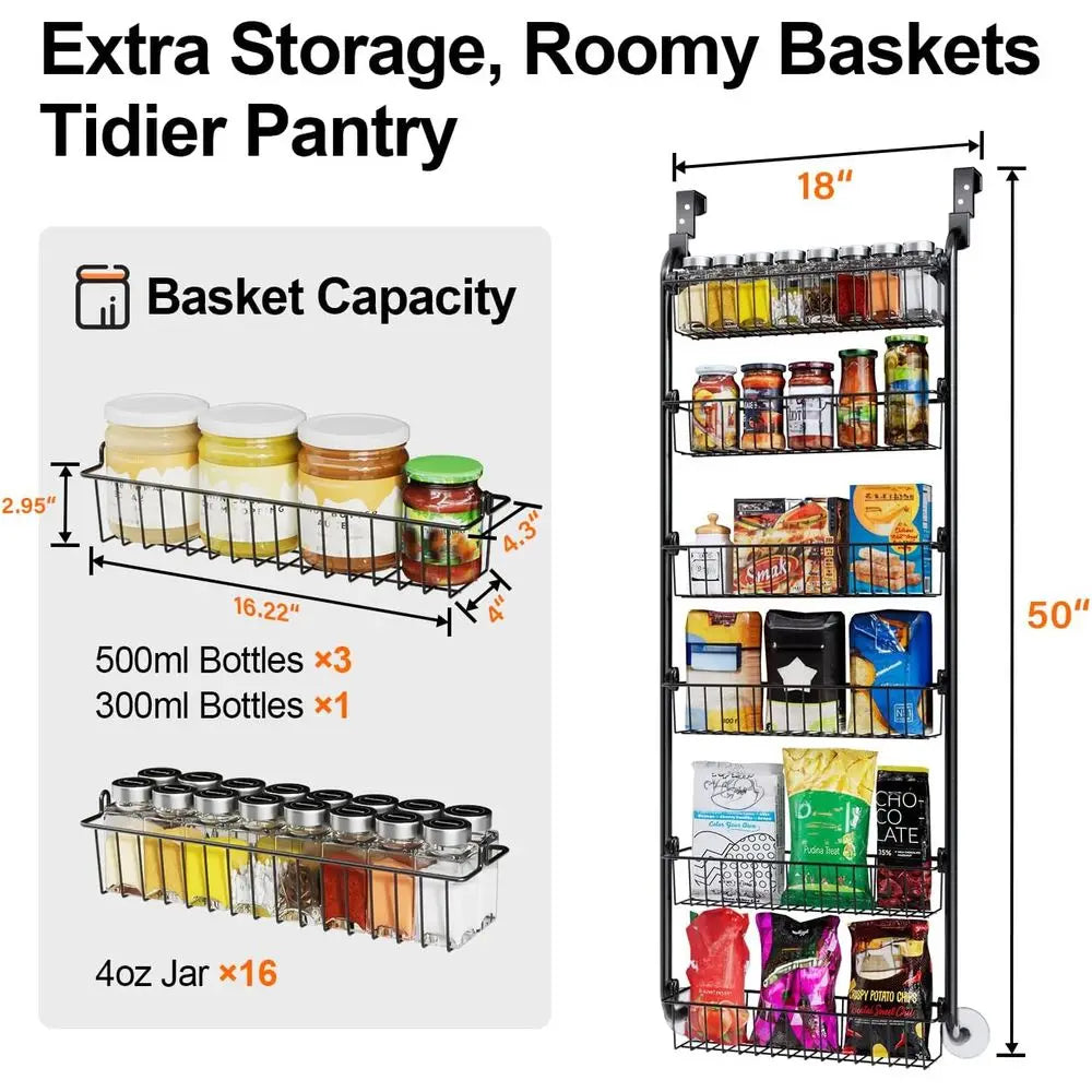 Over The Door Pantry Organizer 6 Tier Metal Door Storage