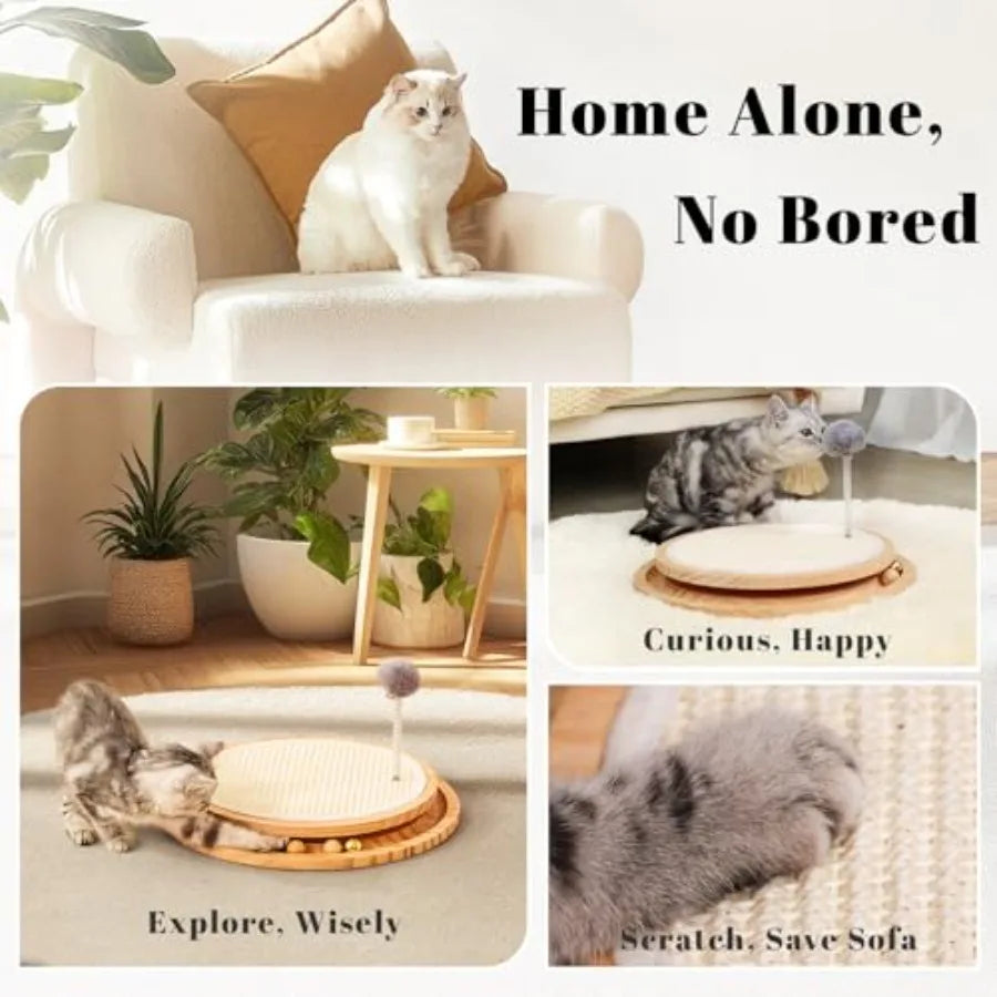 Cat Scratcher Natural Sisal Scratching Pad with Ball Track Spring Ball for Kitten Interactive Play Mental and Physical Exercise