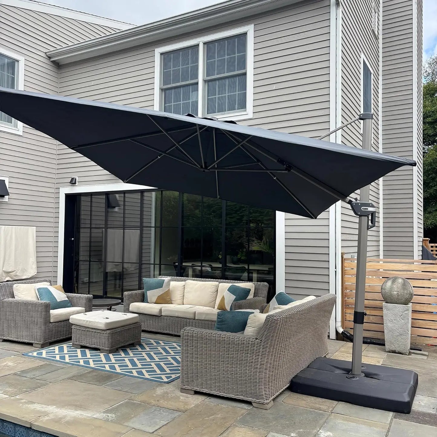 Rectangle Cantilever Umbrella, Aluminum Offset Umbrella with 360° Rotation, Champagne Frame for Pool Deck Garden, 10' X 13' Beig
