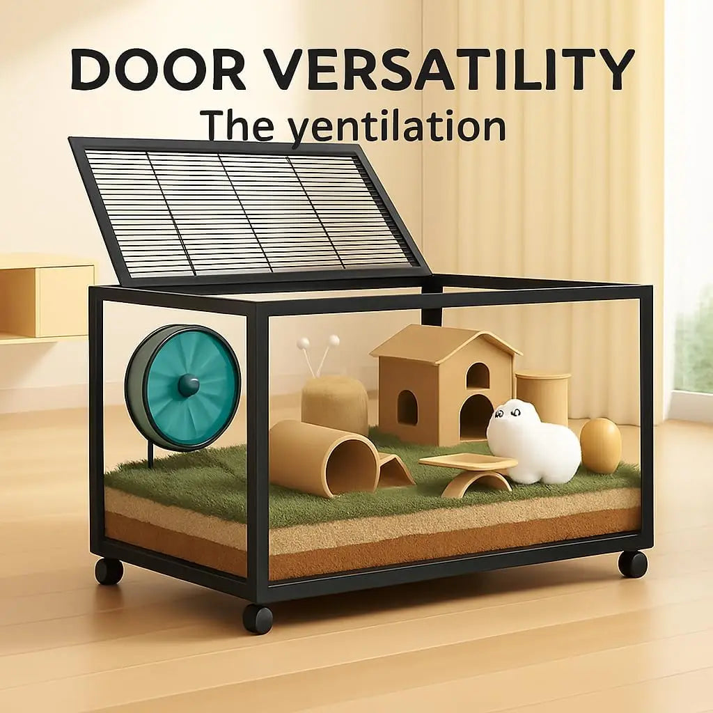 HiMISS Hamster Cage 360 Degree View ChewProof Dual Door Habitat