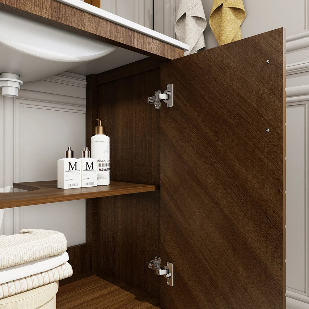 Modern Herringbone Patterned Wooden Bathroom Vanity Cabinet With Double Sink