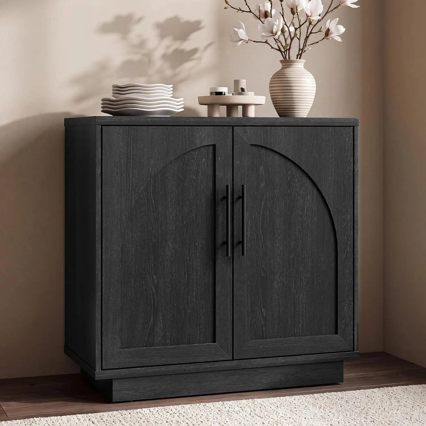 Buffet Cabinet With Glass Doors Modern Arched Sideboard