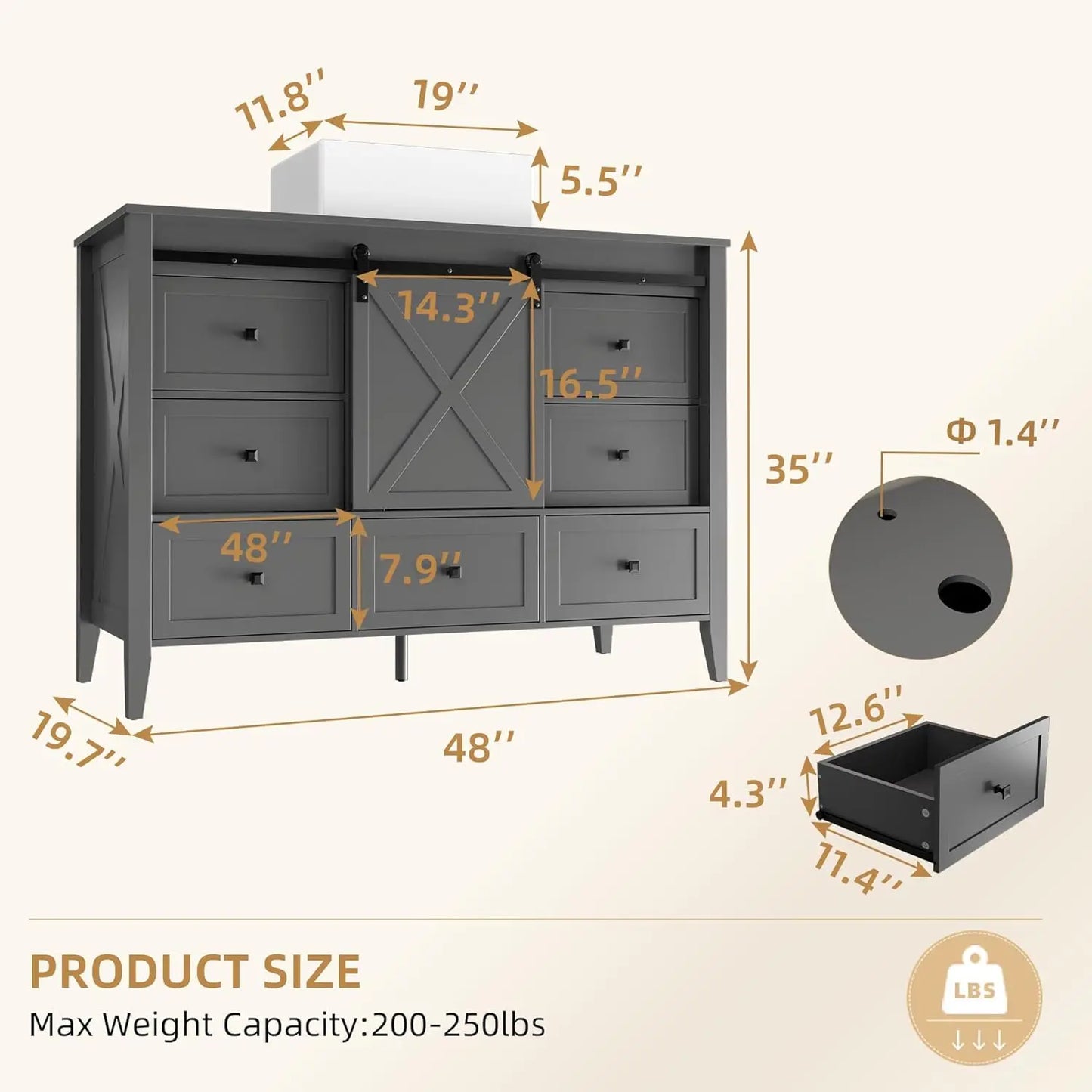 Ceramic Sink Bathroom Vanity With Freestanding Farmhouse Sliding Barn Door