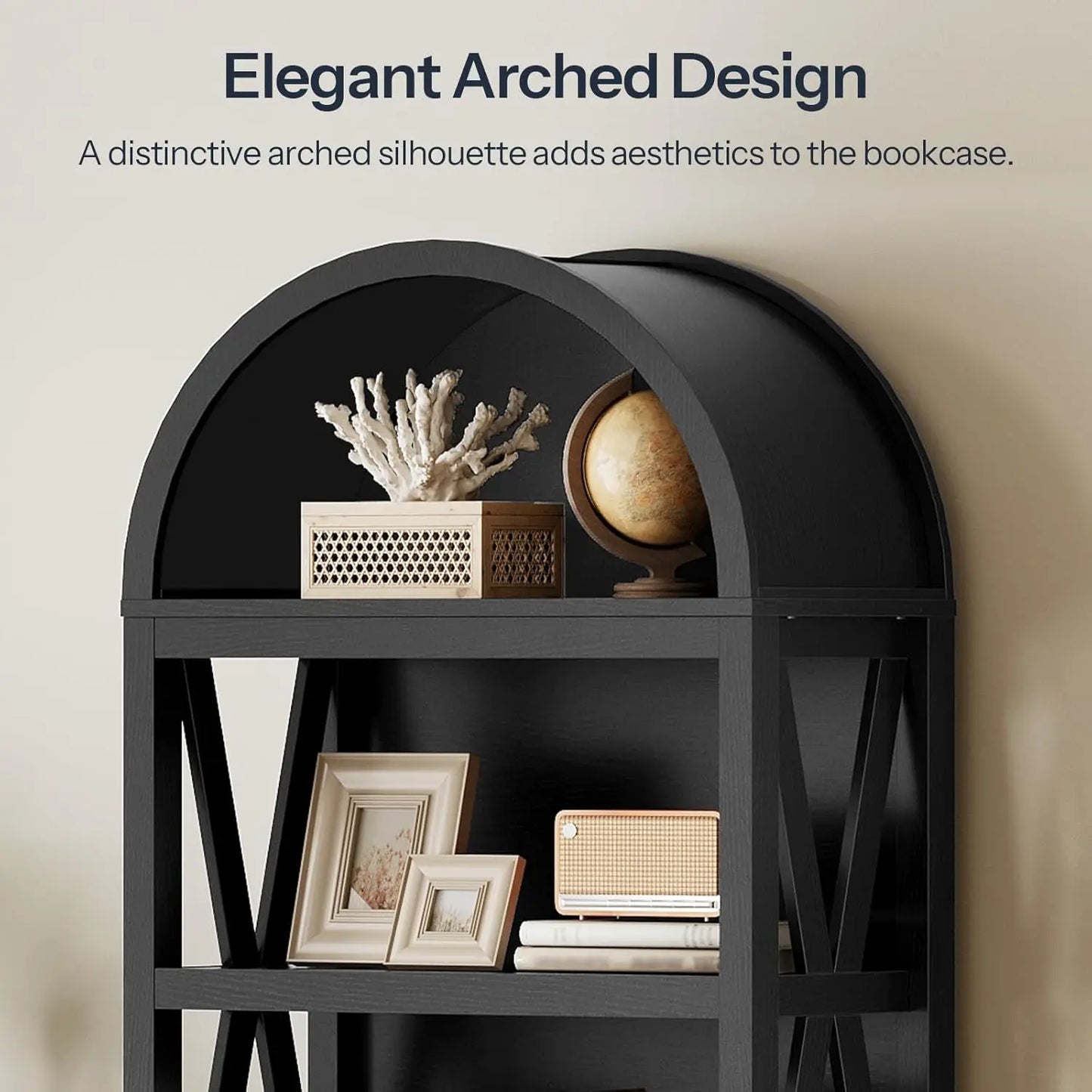 71" Arched Wooden Media Storage Cabinet 5-Tier Open Shelf Bookcase for Living Room, Home Office, Customized The Pet & Home Store