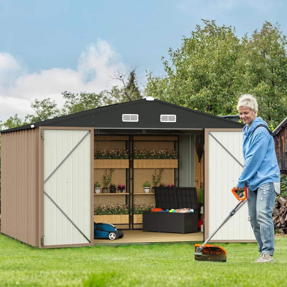 Metal Outdoor Storage Shed With Lockable Door Waterproof For Backyard