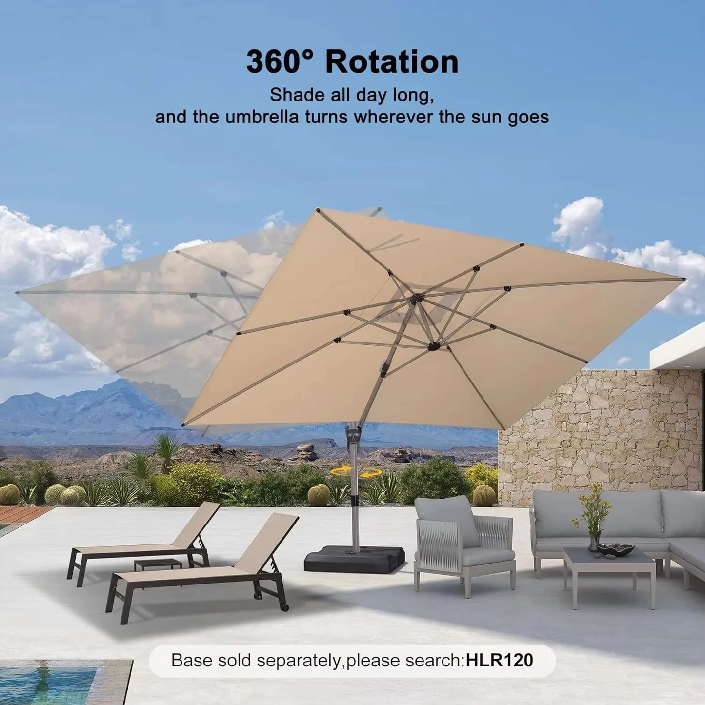 Rectangle Cantilever Umbrella, Aluminum Offset Umbrella with 360° Rotation, Champagne Frame for Pool Deck Garden, 10' X 13' Beig